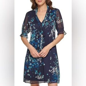 DKNY Floral Sheer Navy Dress size 4